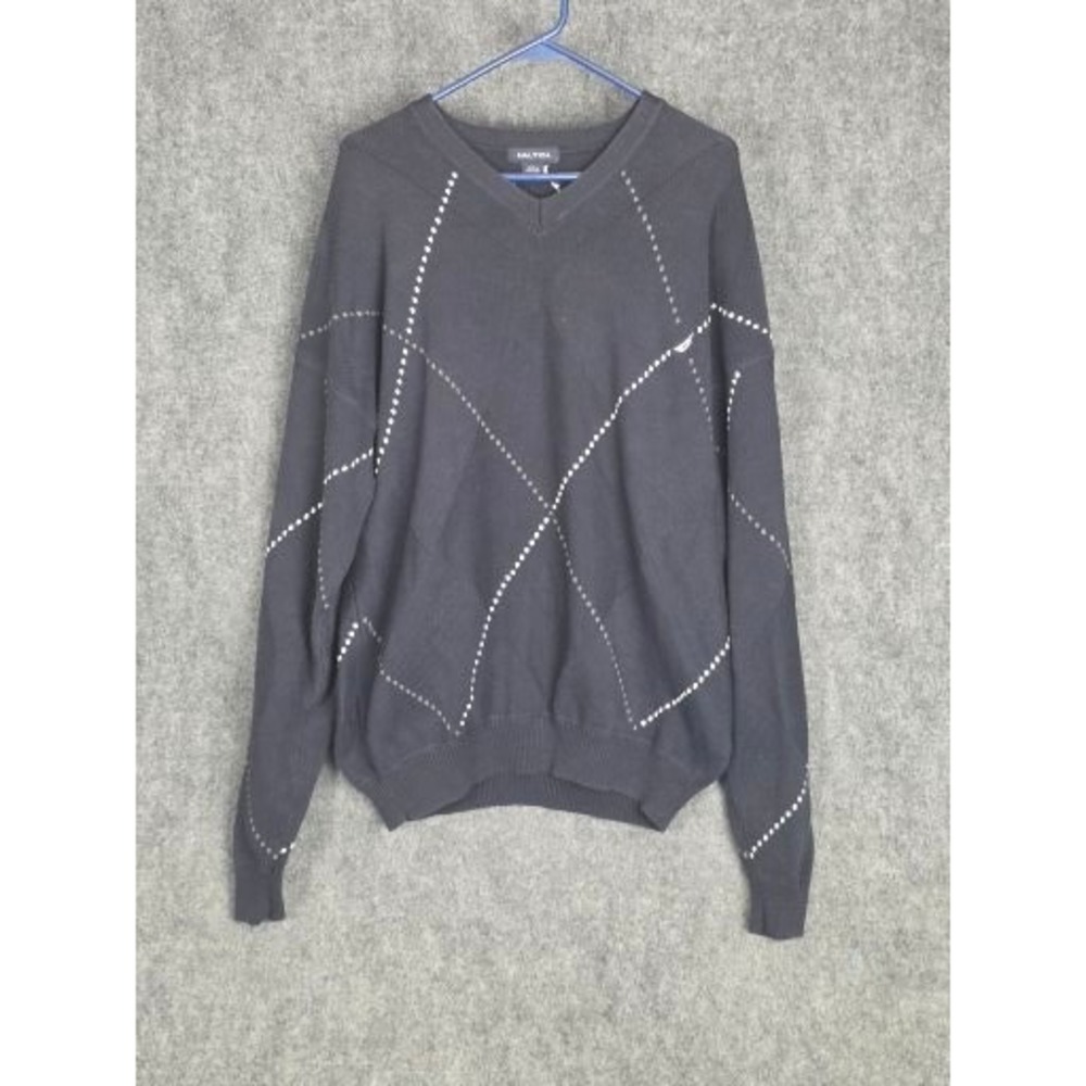 VTG Nautica Mens XXL V Neck Long Sleeve Sweater Argyle Diamond Pattern Old Money
